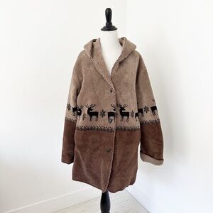 Alpine Studio Fleece Reversible M Brown Oversized Hood Coat Cabincore ScandiGirl